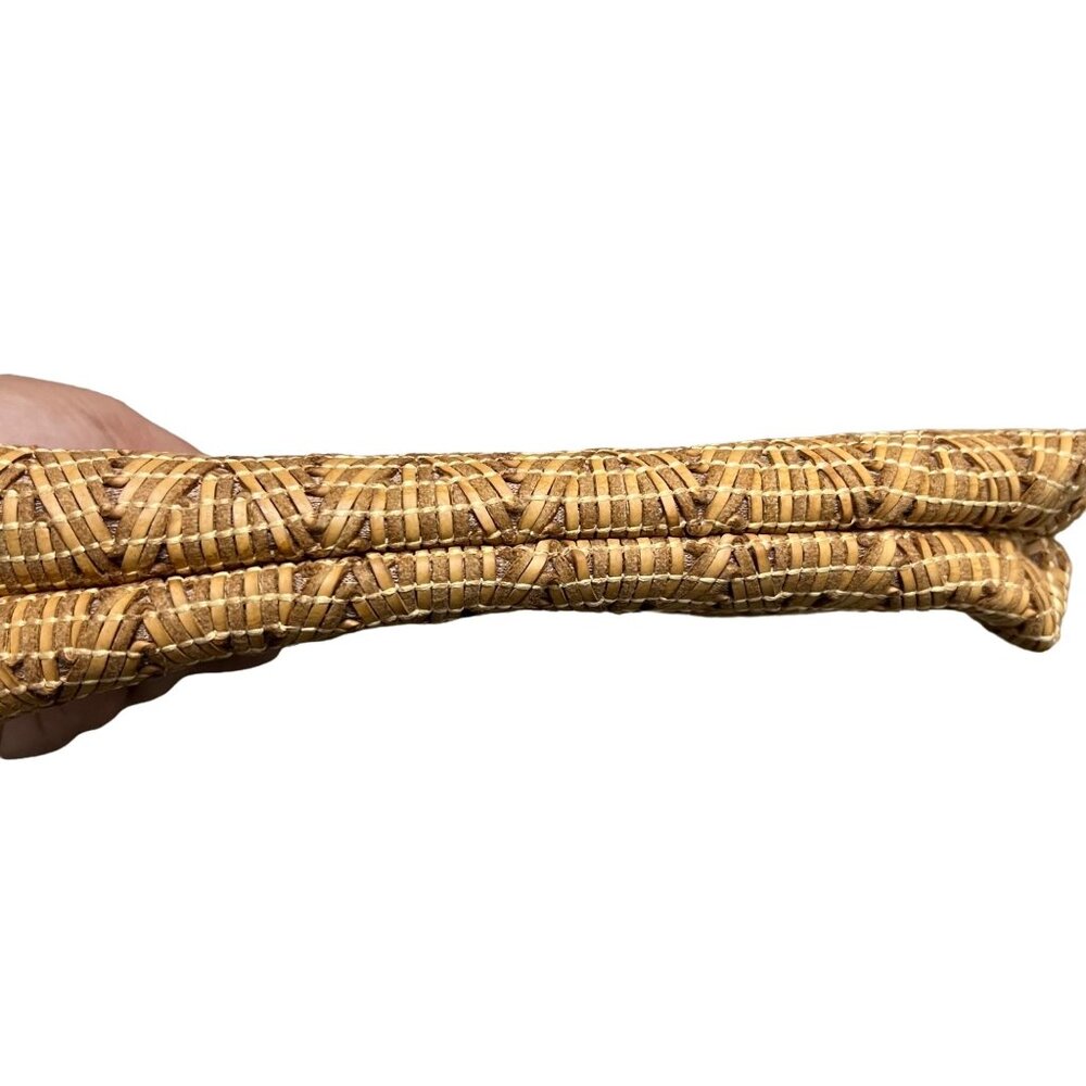 Stuart Weitzman Tan Leather Strips Chevron Clutch… - image 2